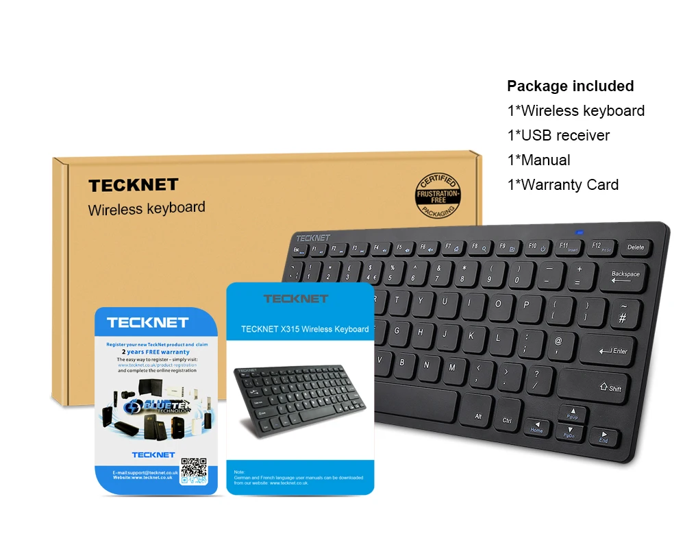 TeckNet 2,4 ГГц мини беспроводная клавиатура для Windows Android Smart tv Великобритания раскладка клавиатуры Тихая клавиатура с USB нано приемником