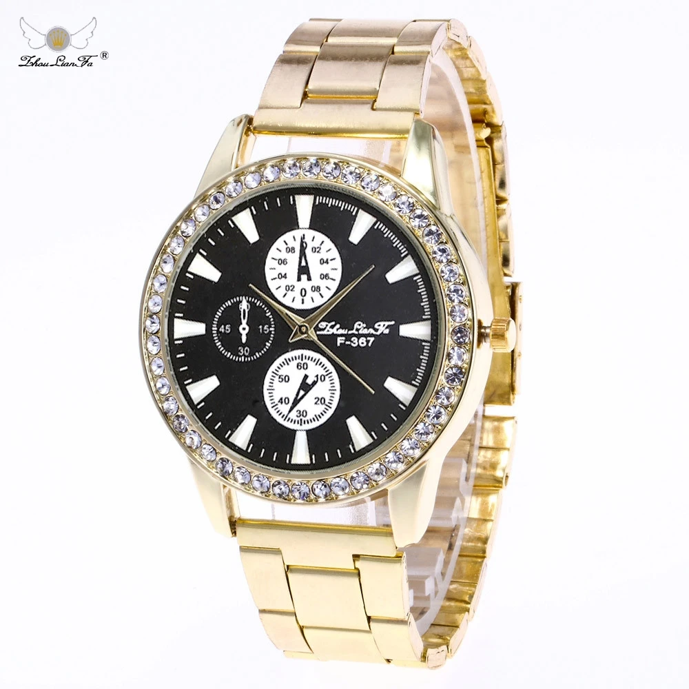 

zhou lian fa New Gold Man Women Watch Crystal Stainless Steel Quartz Watch Ladies Luxury Dress Wristwatch Male Clockss relogios