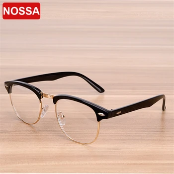 

NOSSA Brand Women And Men's Eyeglasses Frame Vintage Rivets Retro Glasses Frame Classic Myopia Optical Frame Clear Lens