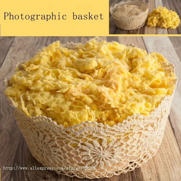 

New Creative Photography Prop Handmade Woven Hollow Cotton lace basket for Newborn Baby Photo basket