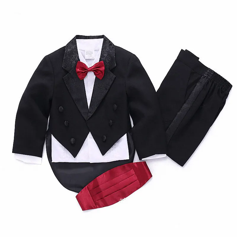 

Hot 2018 Formal high quality child suits for boys wedding suits for boys party plaid childr suits wear 5-Piece black/white