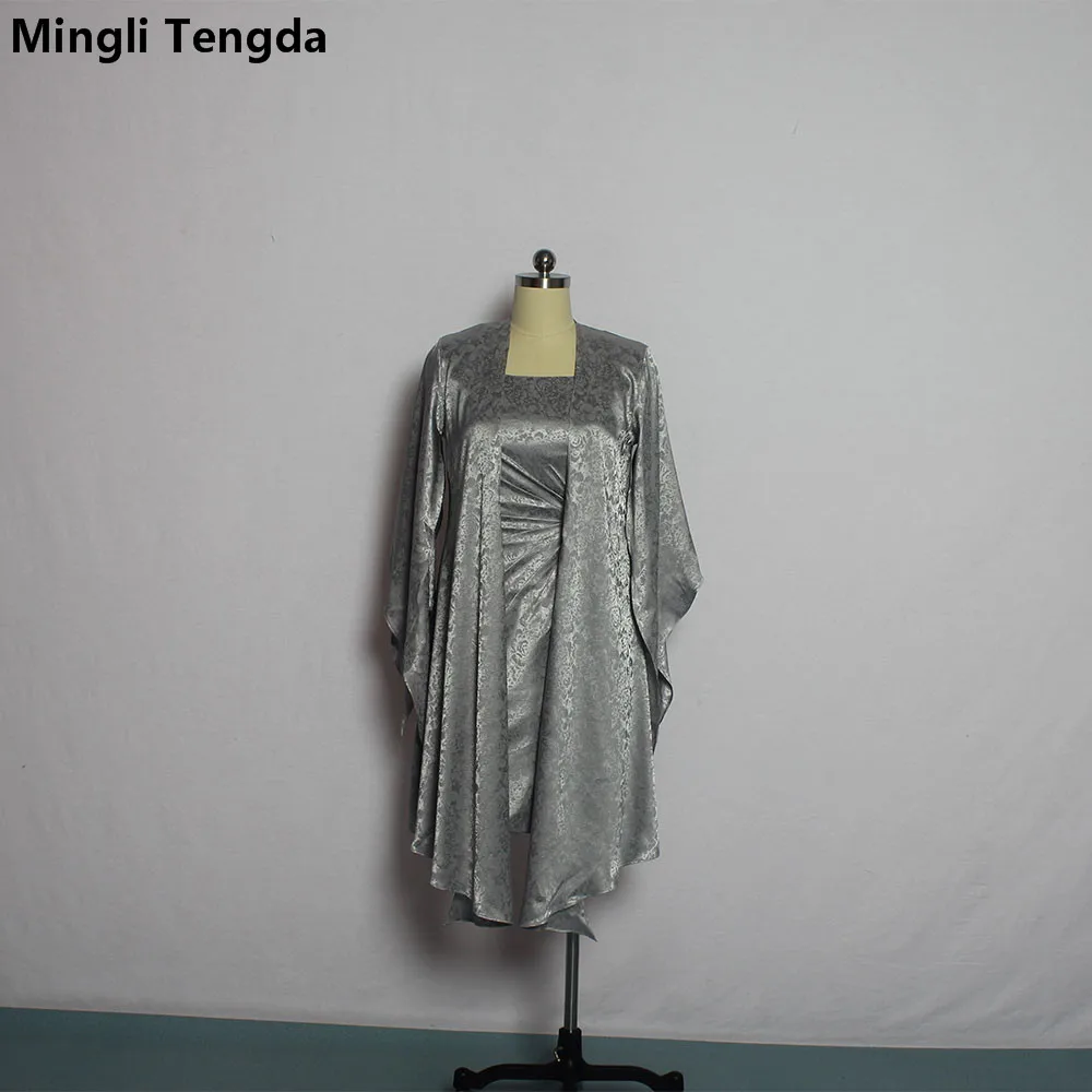 

Gray Mother of the Bride Dresses Floral Print Satin Women Party Dress Knee-Length Sheath Mother Dress with Jacket Mingli Tengda