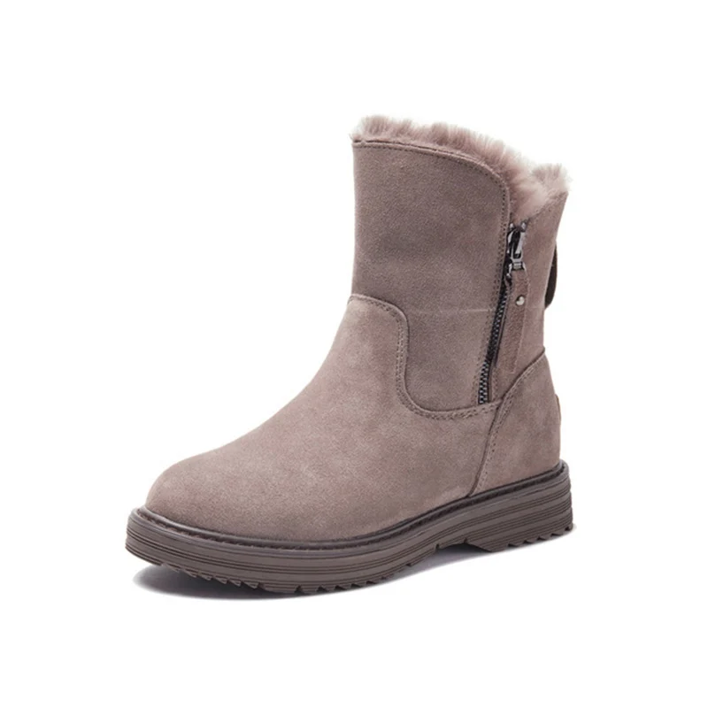 Baratos Botas de Invierno para mujer botas de tobillo de cuero genuino para mujer botas de nieve cálido de felpa zapatos de invierno 2019 botas de tobillo para mujer