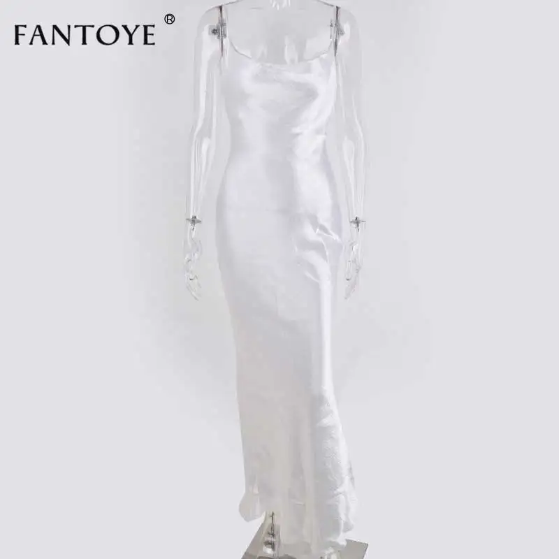 Женское атласное платье-комбинация Fantoye, золотистое длинное платье на тонких бретельках с открытой спиной, элегантное вечернее шелковое платье макси, для ношения осенью - Цвет: White