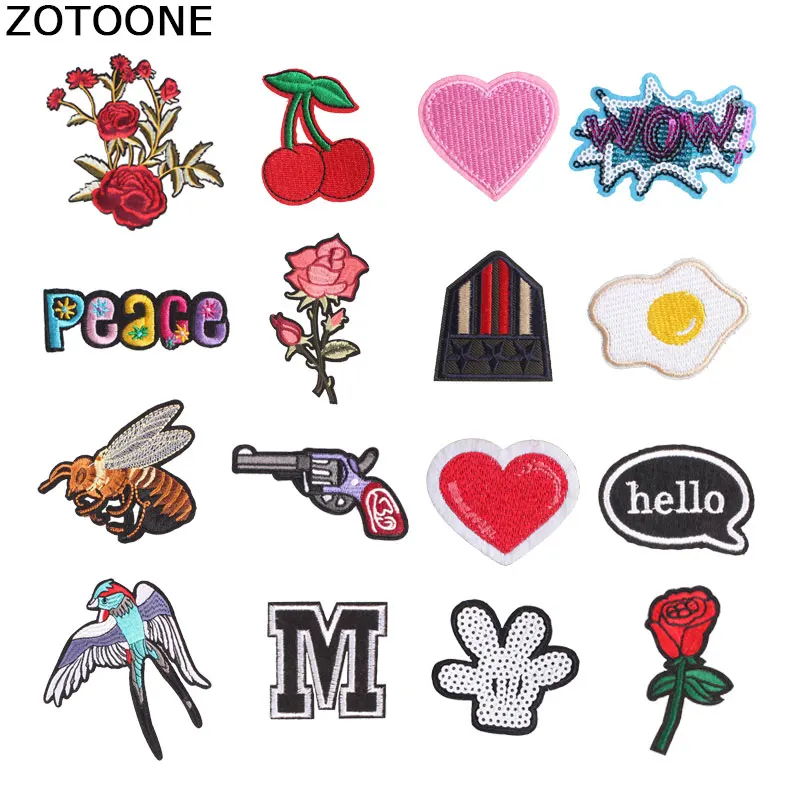 

ZOTOONE Letter Flower Badges Heart Patches Stripes for Clothes Iron on Patch Sew Embroidery Decor for Clothing Jeans Coat DIY E
