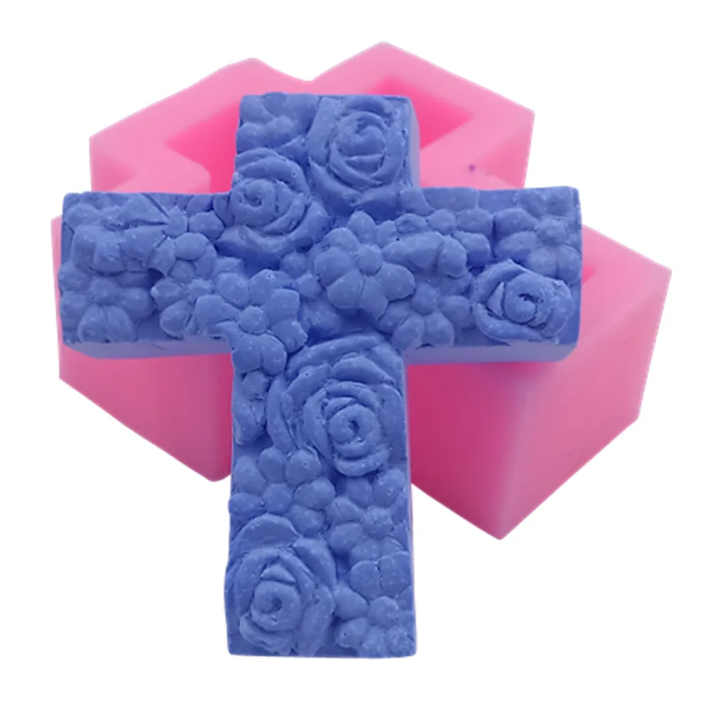 

Cross Design Flower Soap Mold Mould Food Grade Silicone Molds for Bar Soap Cake Chocolate Wax Mold Making