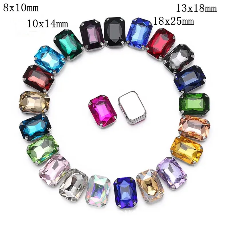 

Rectangle Shape crystal Glass Rhinestones With Claw Sew On Crystal Stone Strass Diamond Metal Base Buckle For Clothes