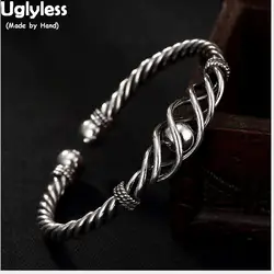 Uglyless Настоящее серебро 999 Fine Jewelry Модные полые браслет мяч Прохладный Девушки скрученные браслеты вулканизированной тайский серебряный