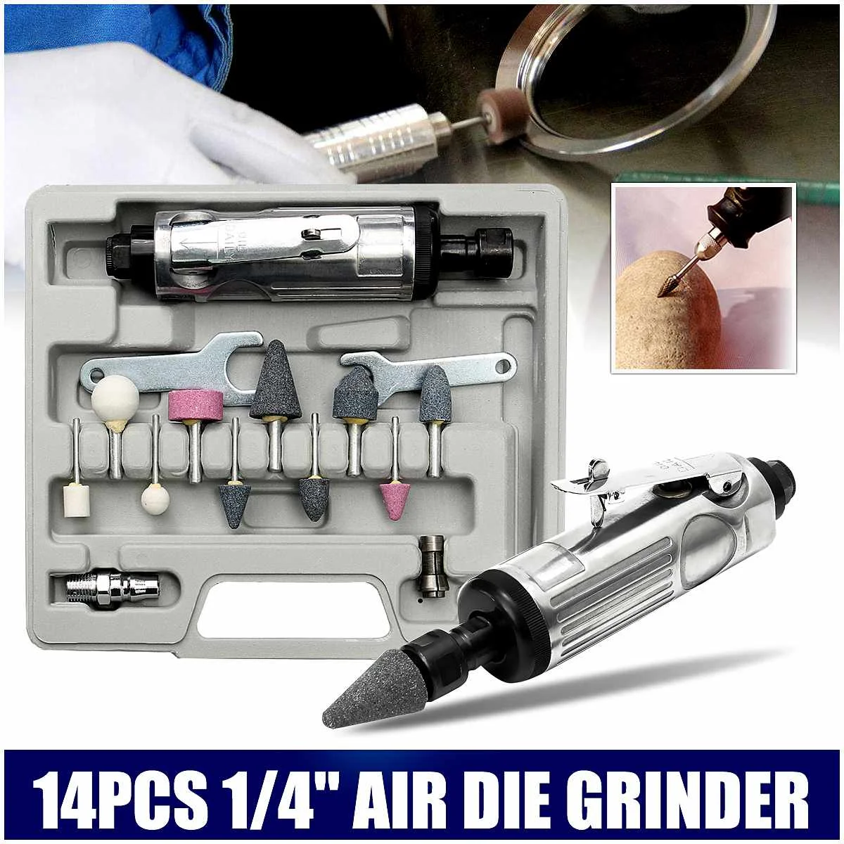 

1/4"+1/8" Air Die Grinder Shank 3mm+6mm Grinding Stones Spanner Kit Grinding Bit Freeshipping Polishing Grinder Connector Set