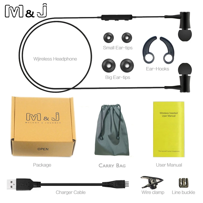 M J HT3 Bluetooth Headset Magnetic Wireless In ear Stereo Headphones with Mic Sport HD Music For iPhone Xiaomi Android