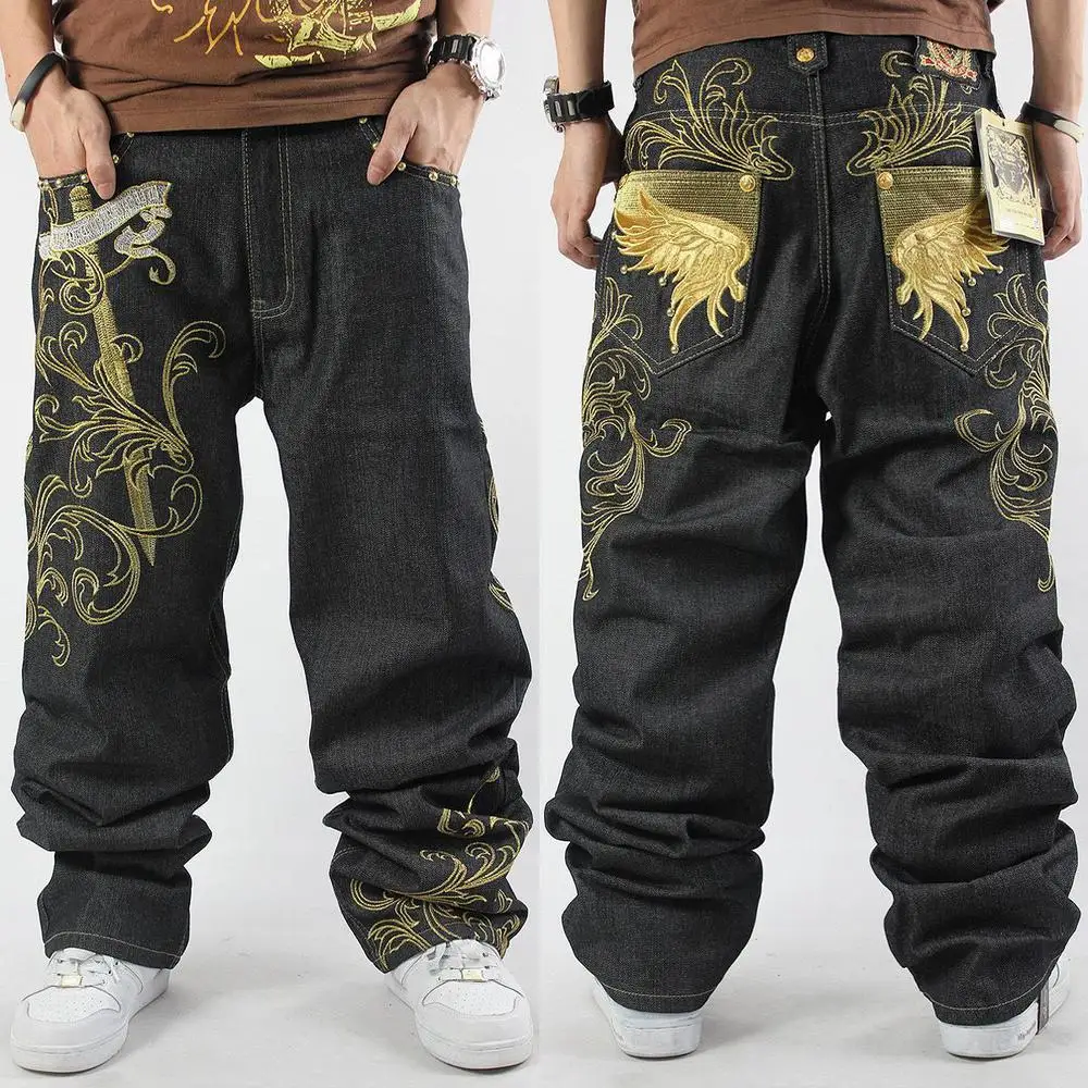 Мужские свободные хип-хоп штаны джинсы с принтом деним брюки штаны из гарлема ограниченный выпуск