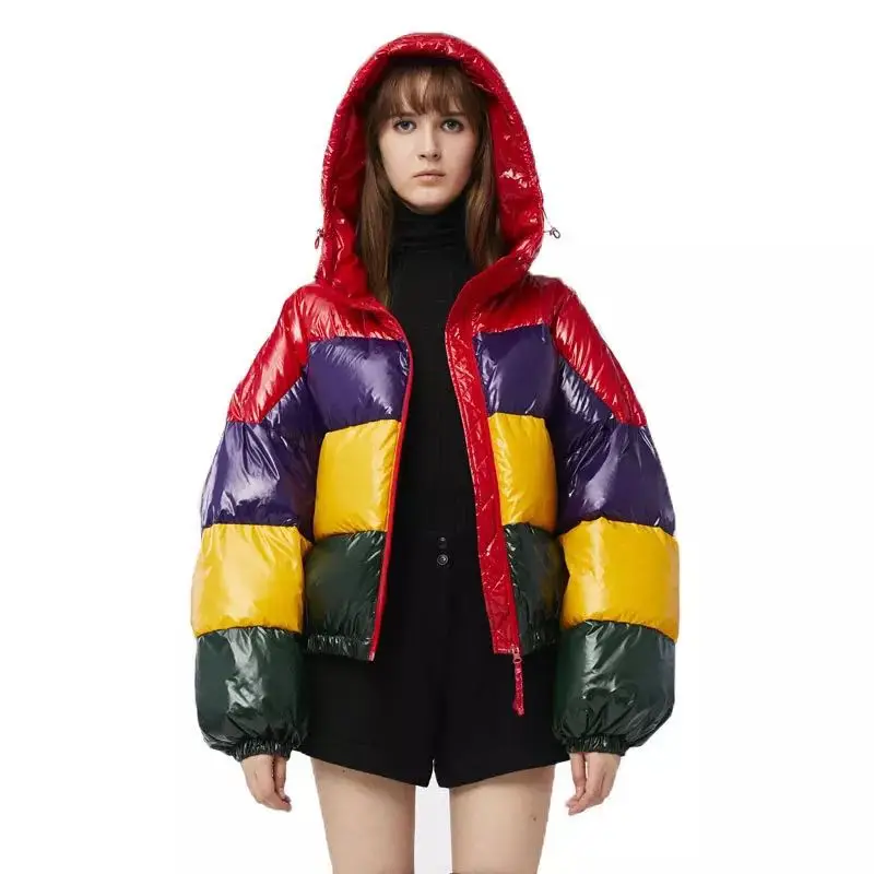 

Winter fashion brand bread style fluffy colorful down coat female winter sizpper stitching luxury thicker warm down coat wq793