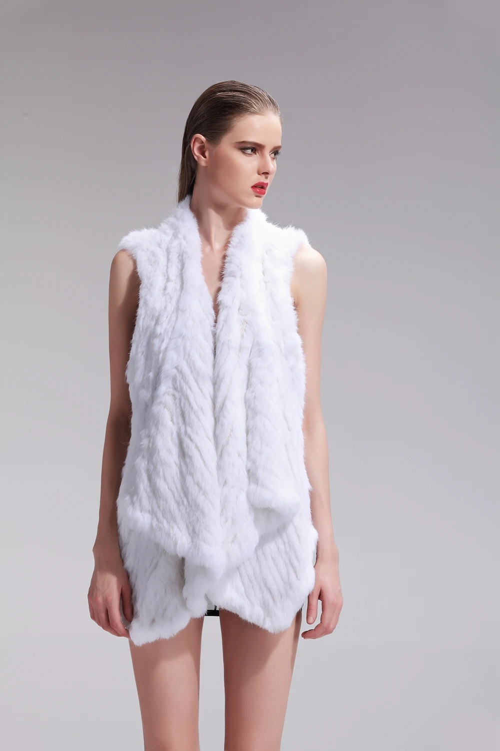 ZY88010 Classic Lady Genuine Knitted Winter Women Rabbit Fur Turn-Down Fur Vest Fur Waistcoat Gilet Outwear long duvet coat