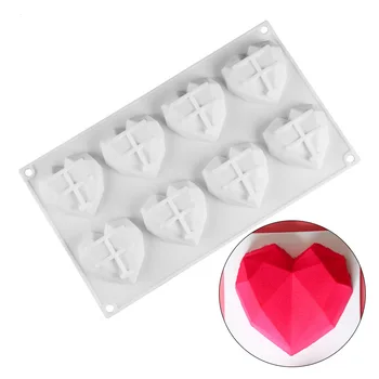 

8-Cavity Diamond Love Heart-Shaped Silicone Molds for Sponge Cakes Mousse Chocolate Dessert Bakeware Pastry Mould