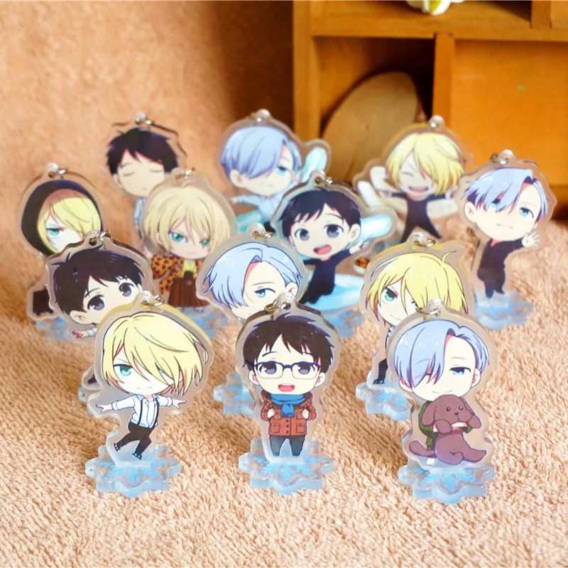 

1pc 6cm Anime Keychain YURI ON ICE Plisetsky Victor Nikiforov Katsuki Yuri Keyrings Portachiavi Charn Keychain Standing Plate
