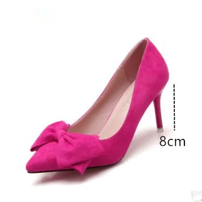 LianHuaXiang/женские деловые туфли; туфли-лодочки с острым носком на высоком каблуке; женские тонкие туфли с закрытым носком; свадебные туфли с бантом; Mujer - Цвет: rose 8cm