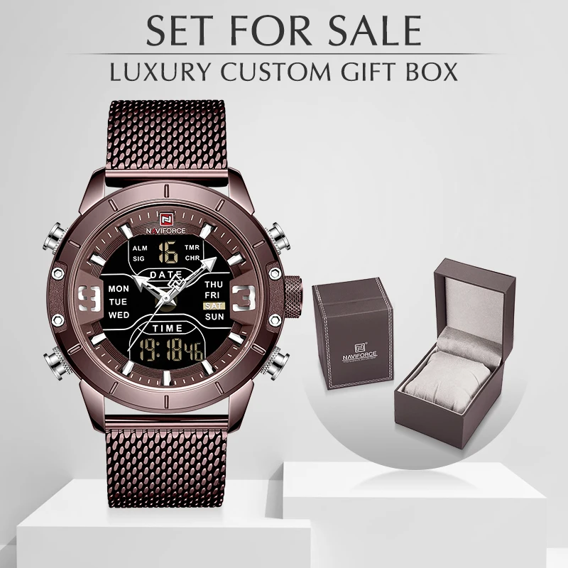 

NAVIFORCE Watch Men Sports Quartz Watches Top Luxury Brand Steel Waterproof Wristwatch With Box Set For Sale Relogio Masculino