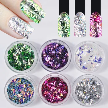 

6 Boxes Laser Silver Nail Glitter Sequins Dust Mixed Rhombus Shape Tips DIY Charm Polish Flakes Decorations Manicure