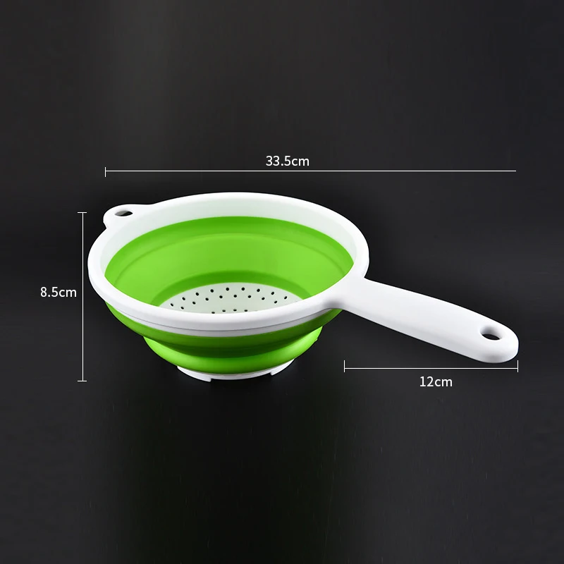 1pc Folding Plastic Colander Drain Basket Kitchen Strainer Tools With Long Handle Fruit Vegetable Washing