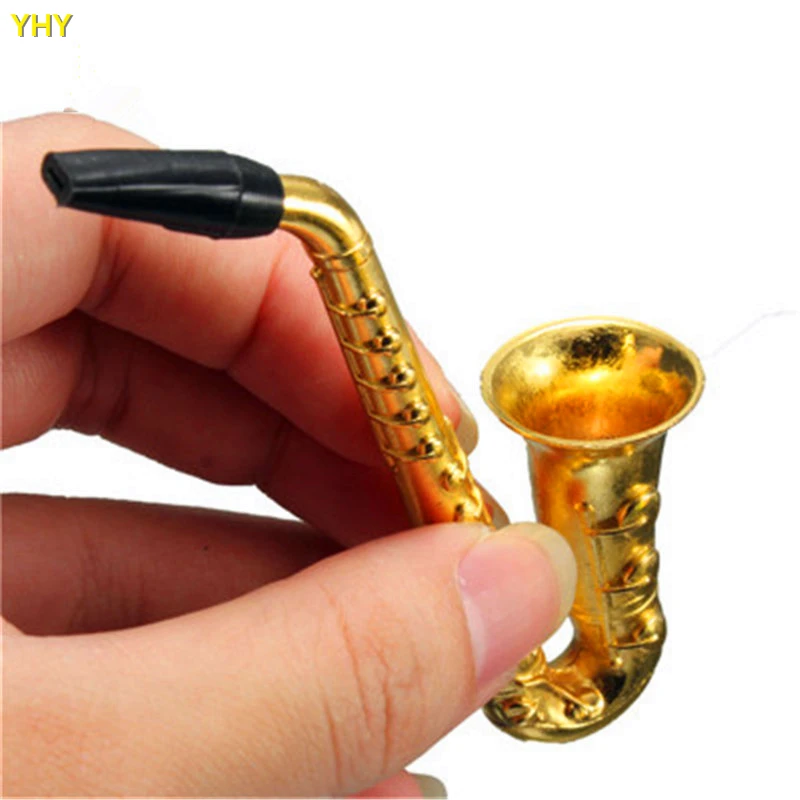 IN STOCK Brand New Saxophone Design Pipe Handle Spoon Smoking Pipe Metal Pipe for Dry Herb Tobacco Gold Metal Pipe01