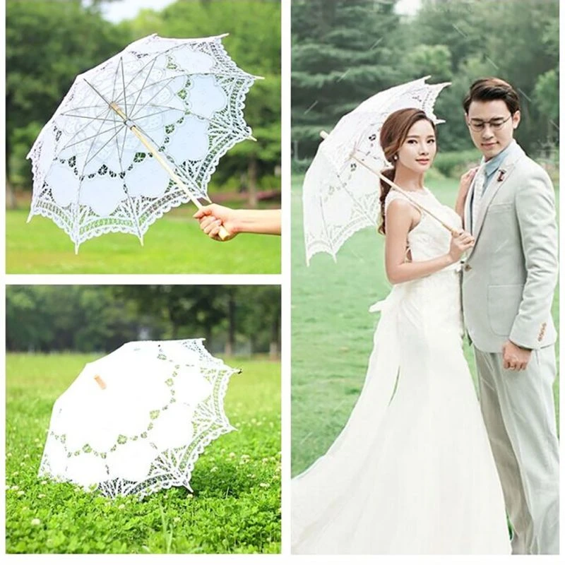 Paraguas de encaje europeo para boda, sombrilla de novia, accesorios para ducha nupcial, apertura mango largo|Paraguas| - AliExpress