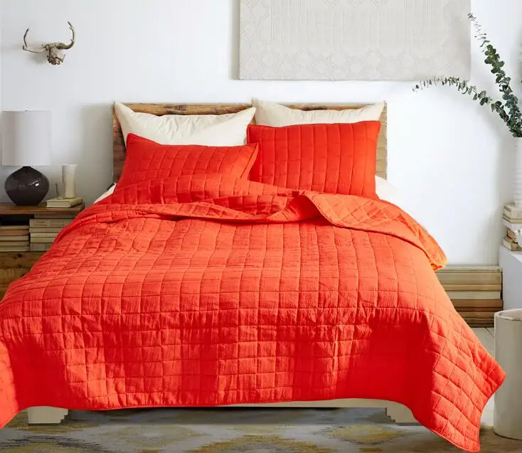 

US Queen King Plaid Bedspread Coverlet Polyester Bed Cover With Pillowcases (Without Filler) Beddings Collection