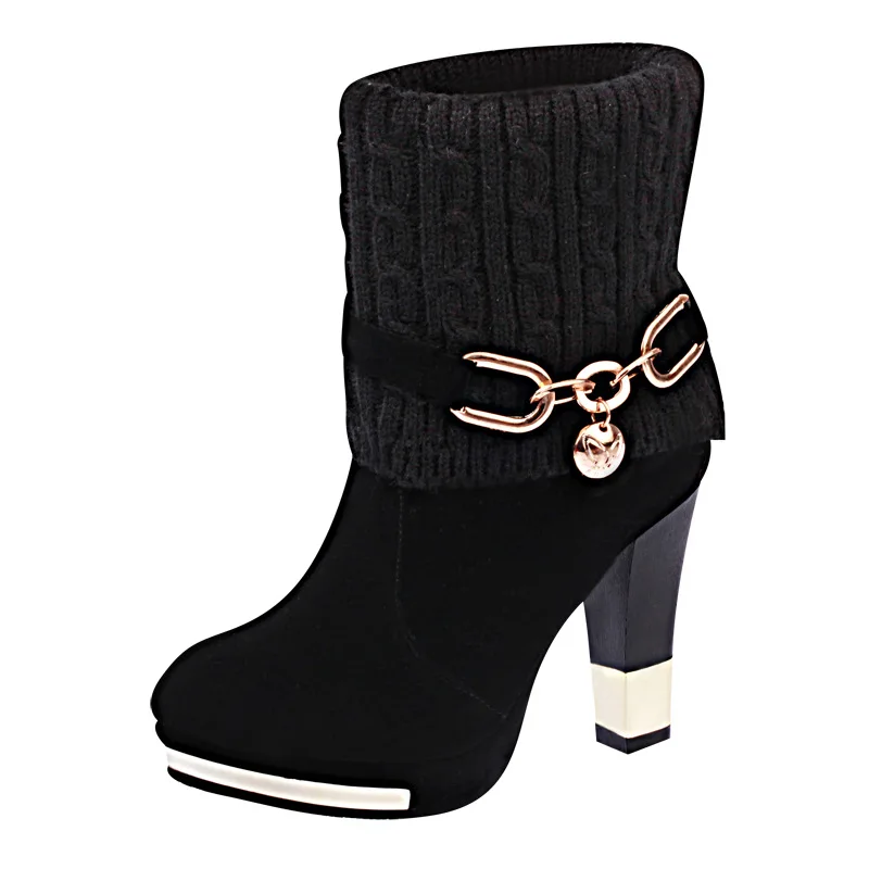 QSR/Новая зимняя обувь на толстой подошве женские ботинки на высоком каблуке Ботинки martin из матовой шерсти Женская обувь