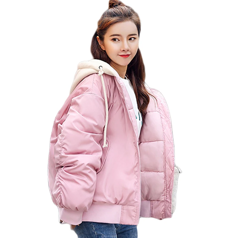 

Hooded Winter Jacket Women Cotton Padded Warm Thick Female Short Coat Parka Solid Color Oversized Casaco Feminina Inverno D215