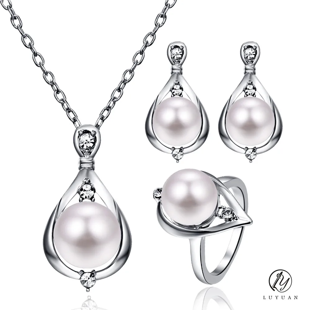 

New Arrival Water Drop Necklace Earrings Set Jewelry for Women Fashion Ornament Bridal Wedding Pearl Beads Crystal Jewelry Sets