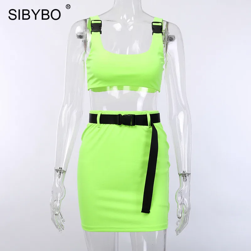 Женский комплект с регулируемыми лямками Sibybo, из двух предметов, сексуальное платье без рукавов с высокой талией и поясом, однотонное мини-платье на лето, короткая одежда для пляжной вечеринки