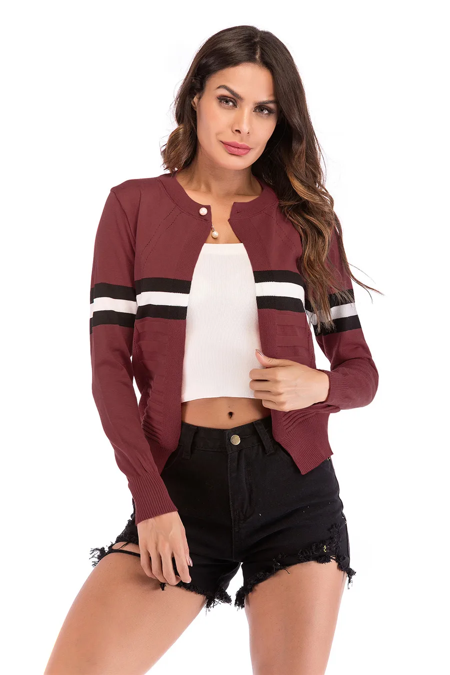 Gladiolus Striped Autumn Sweater Women 2018 Long Sleeve Beading Button Slim Knitted Cardigan Sweater Women Jumpers Ladies Coats (24)