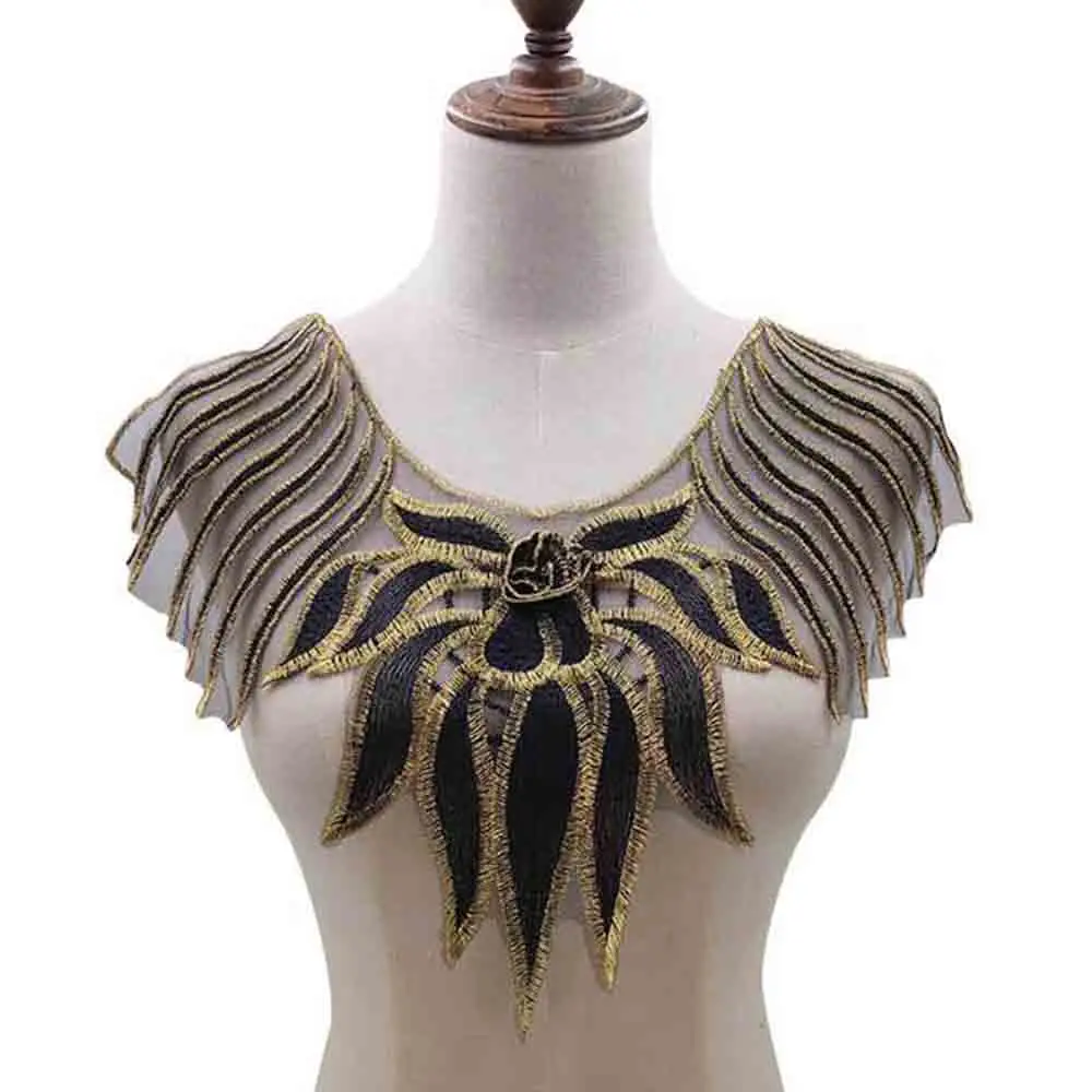 

Indian Style Black Gold Embroidered Lace Fabric Trim DIY Neckline Collar Costume Decoration Sew On Dress Clothing Applique