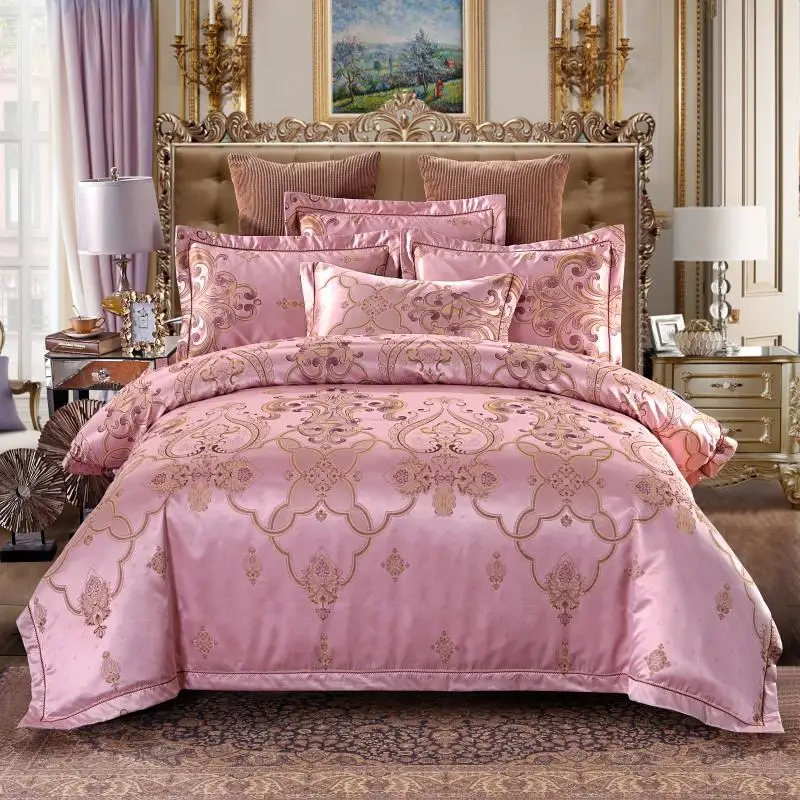 

Luxury Pink Purple Satin Bedding set Duvet cover Cotton Fitted sheet Queen King size Bed sheet set parure de lit ropa de cama