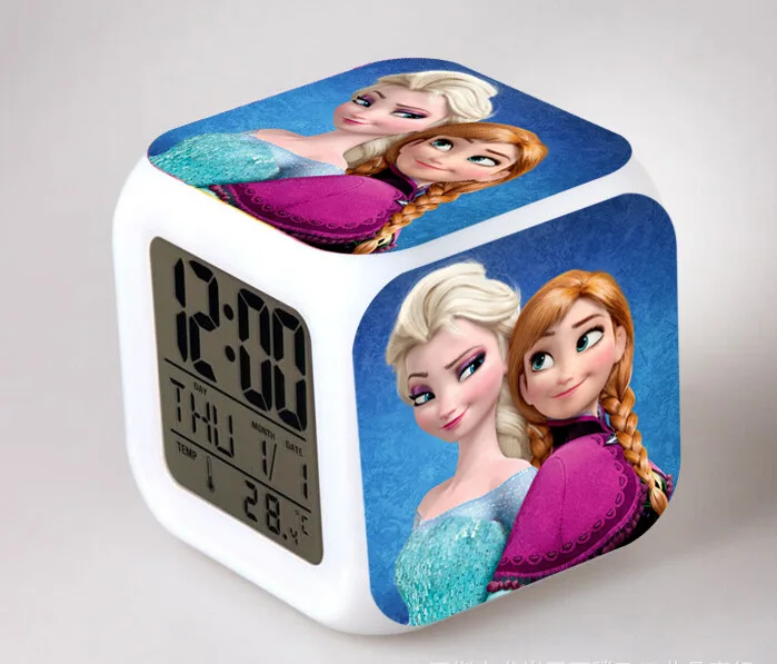 

Hot Movie Princess Anna&Elsa The Snowman Olaf LED 7 Color Flash Chaging Digital Alarm Clocks Kids Bedroom Night Light Clocks