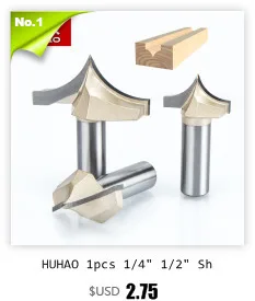 HUHAO 1pcs 1/2" 1/4" Shank 60 Deg V Type slotting cutter Tungsten Router Bits for wood Woodworking Carving Tool