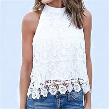 Модные женские сексуальные кружевные без рукавов белые/черные цветочные топы без рукавов повседневные свободные футболки блузки Топы