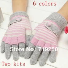 Горячая Распродажа,, женские вязаные перчатки с кроликом, милые зимние теплые модные перчатки, 6 цветов