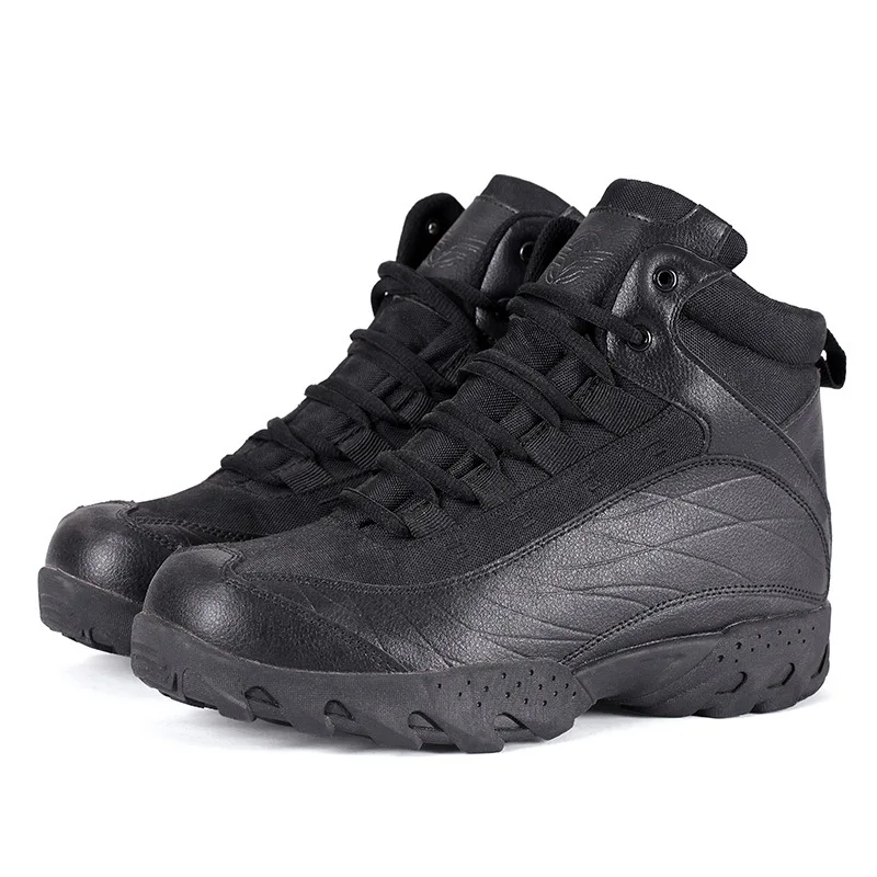 Военные тактические армейские ботинки для мужчин; коллекция года; модные зимние армейские ботильоны из натуральной кожи; безопасная Повседневная рабочая обувь для пустыни - Цвет: Black