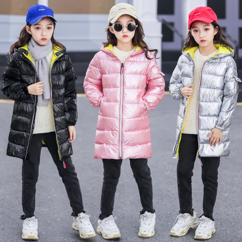 Г., одежда для девочек, длинное блестящее пальто для мальчиков детская зимняя куртка-пуховик Детская парка с капюшоном пальто для детей от 3 до 13 лет