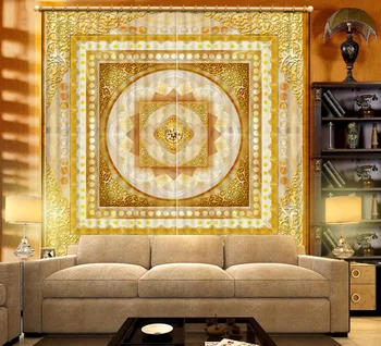 

3D Curtain Fashion Customized Golden Pattern Curtains For Bedroom New Custom 3D Beautiful Blackout Shade Window 3D Curtain