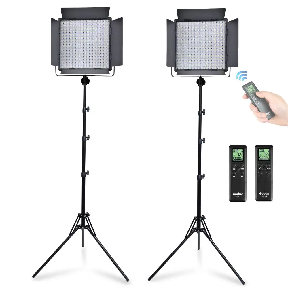 

2X Godox LED1000W Studio LED Video Light Lamp Panel + 2X 185cm Reverse Stand Kit