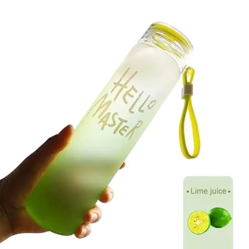 420 мл 4 цвета Измельчить стеклянная бутылка для воды с мягкой силиконовой ручкой постепенное изменение цвета бутылка для питьевой воды