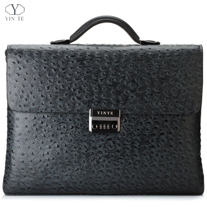 

YINTE Leather Men's Briefcase Black Bag Fashion Business Messenger Totes Laptop Bag Men's Portfolio T8518-6