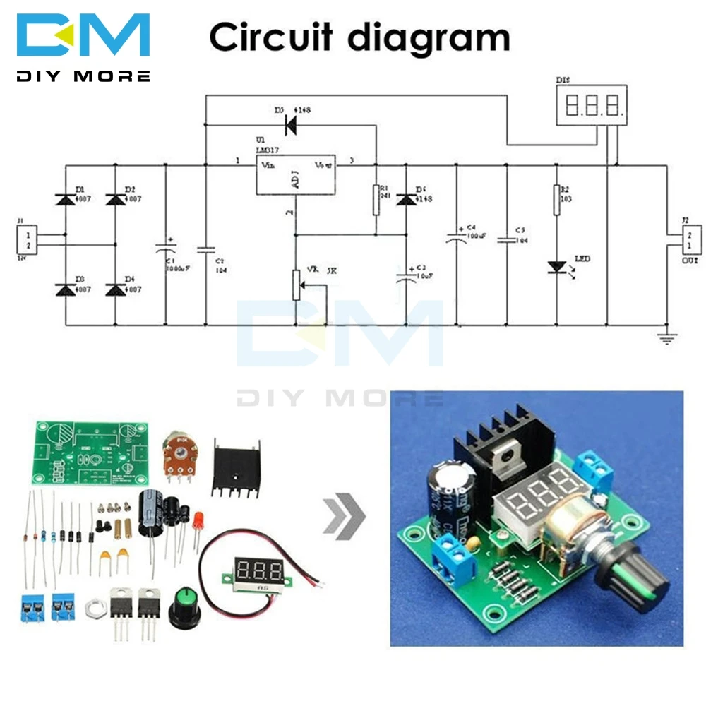 LM317 светодиодный дисплей, регулируемый регулятор напряжения, силовая плата, производственный модуль, большой, для средней школы, выпускной дизайн