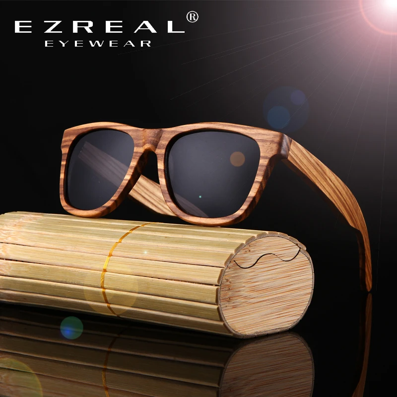 EZREAL Поляризационные солнечные очки из дерева зебрано для мужчин и женщин ручной работы винтажные деревянные рамки мужские вождения солнцезащитные очки Gafas с коробкой