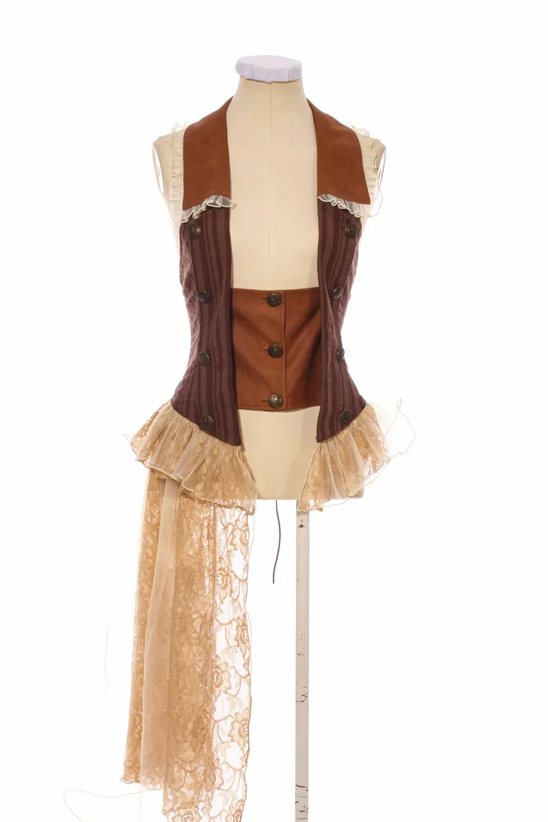 

Steampunk Vintage Gothic Women Vests Lace Patchwork Irregular Waistcoat Back Bandage Court Vests Long Lady Tops Vests