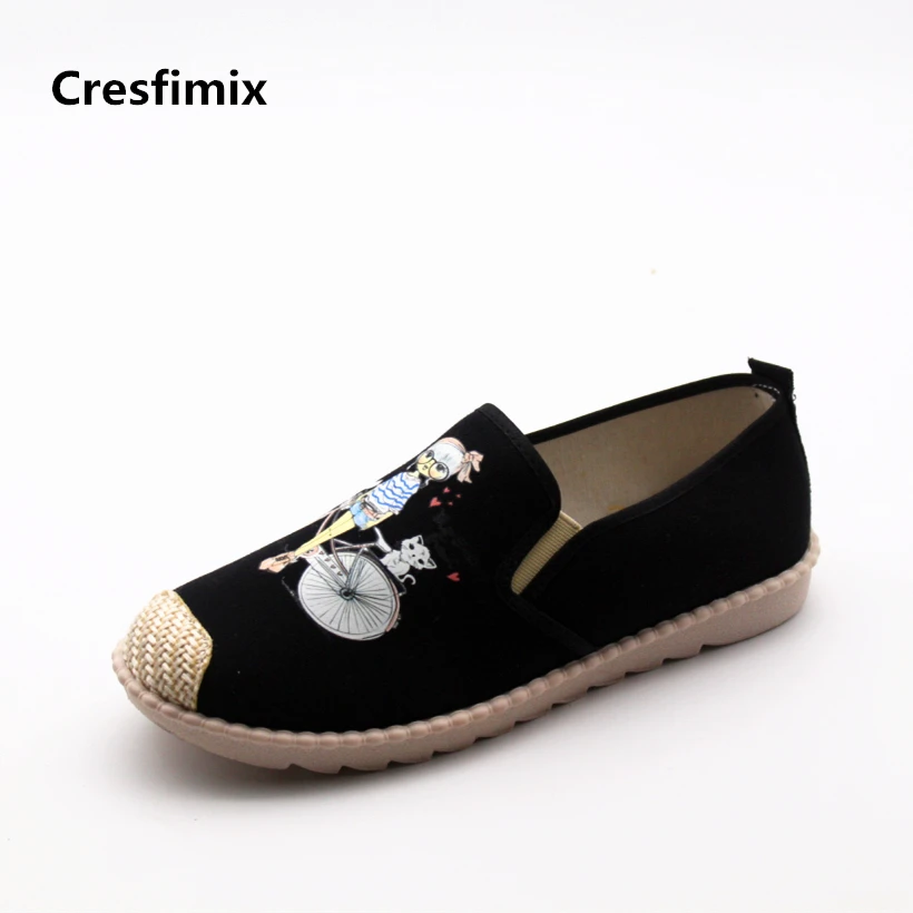 Cresfimix chaussures plates pour femmes; женская Повседневная Удобная парусиновая обувь на плоской подошве; милые женские лоферы без застежки; сезон весна-лето