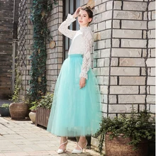 Bohemian Skirt Tulle Skirts Long Womens Maxi Skirts 4 Layers 100 cm Mesh Pleated BridesmaidBall Gown