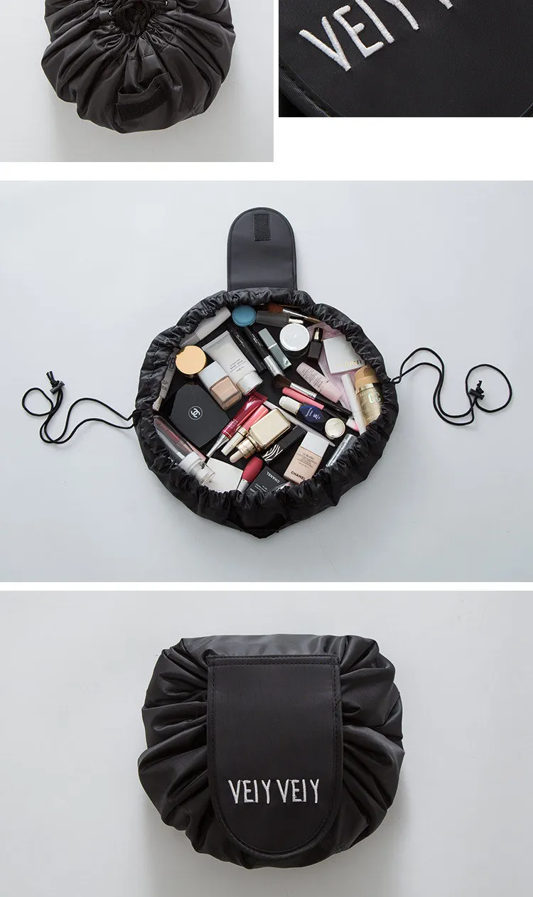 ZYJ Foldable Drawstring Travel Cosmetic Pouch Bags Portable Shoulder Makeup Storage Toiletry Beauty Case Organizer Bag Handbag (10)