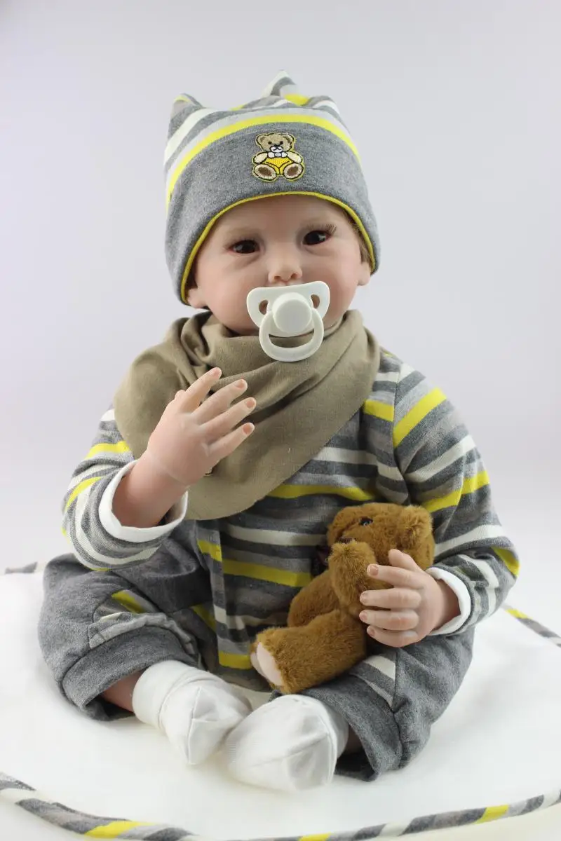 22inch 55cm Silicone Reborn Dolls Lifelike Boy Soft with Pacifier Diaper Boneca Baby